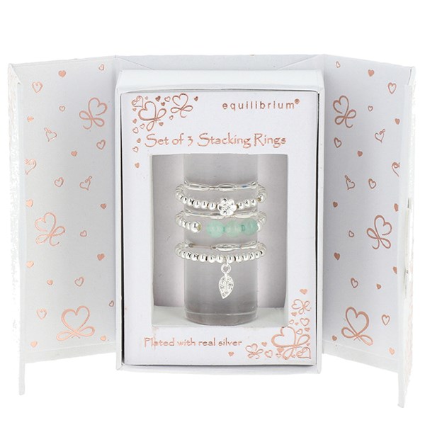 Gift Set of 3 Silver Plated Stackable Rings Nature