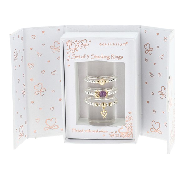 Gift Set of 3 Two Tone Stackable Rings Hearts