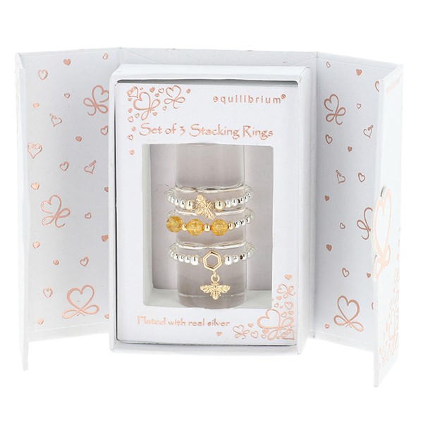 Gift Set of 3 Two Tone Stackable Rings Bees