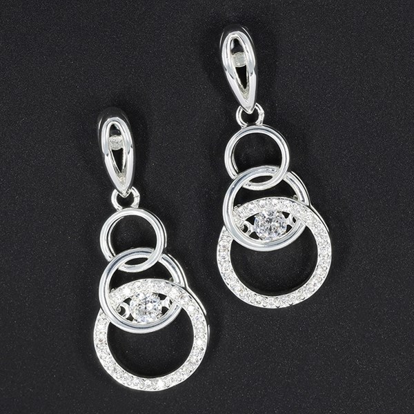 Moving Crystals Silver Plated Circles Earrings