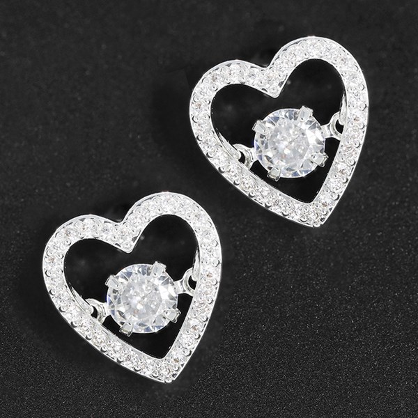 Moving Crystals Silver Plated Glam Heart Earrings