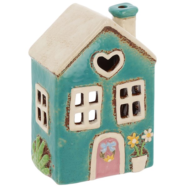 Village Pottery Garden Heart House Teal Tealight