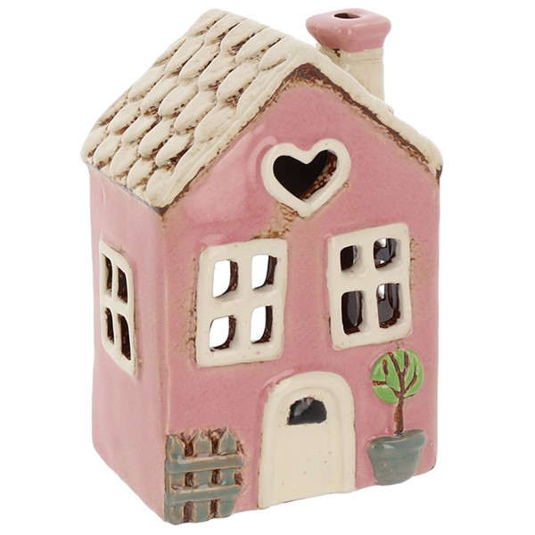 Village Pottery Garden Heart House Pink Tealight