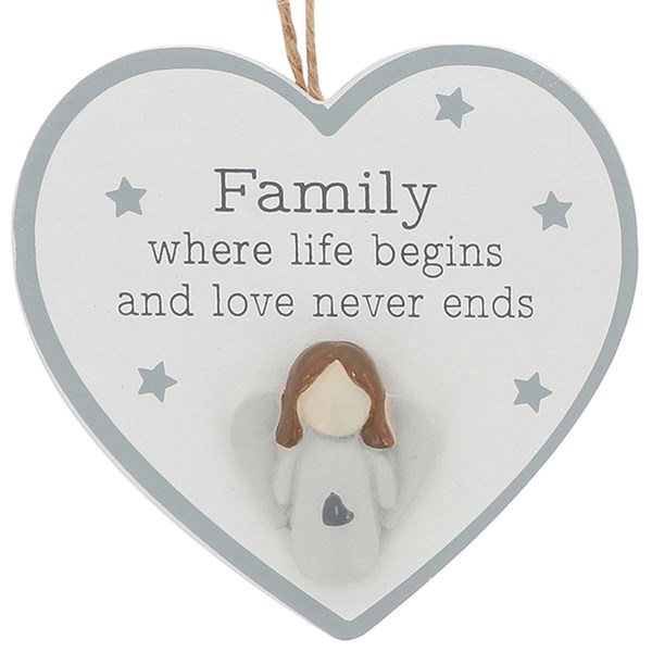 Pebble Angel Hanging Heart Family