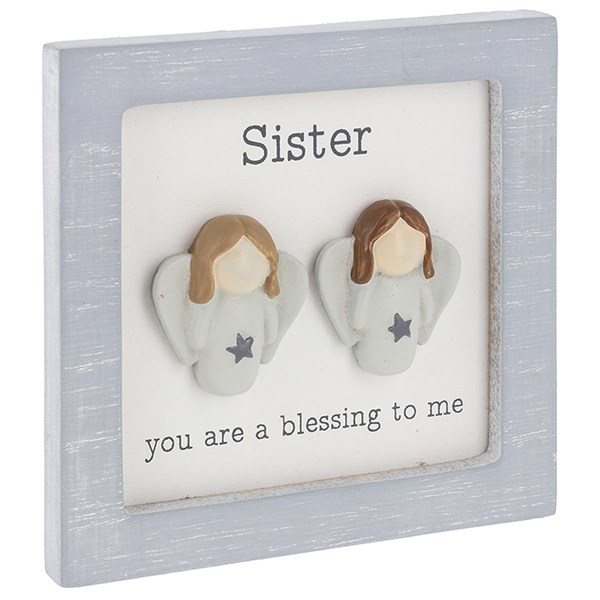 Pebble Angel Square Plaque Sisters