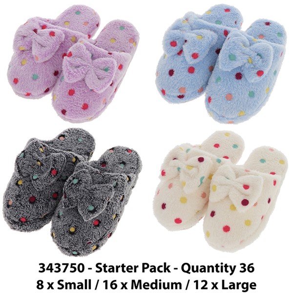 snoozies! Dotty Bow Mule Assorted (8xS 16xM 12xL)