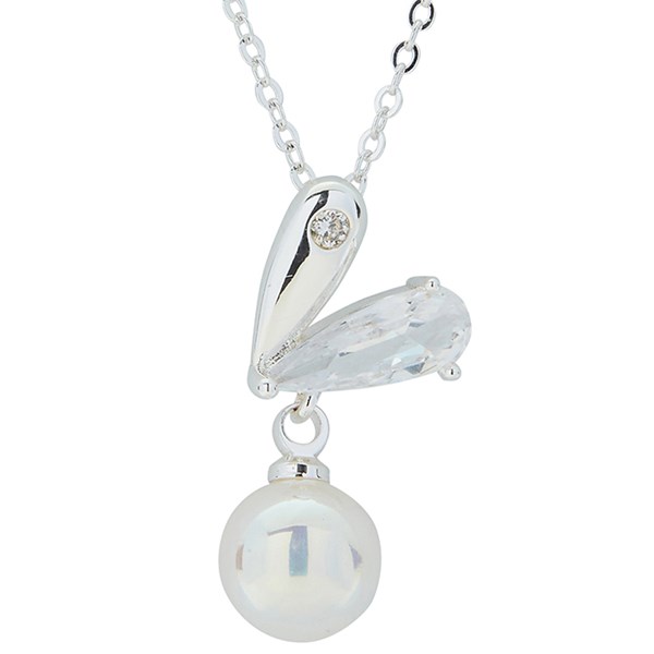 Pearl Silver Plated 2 Halves Heart Necklace
