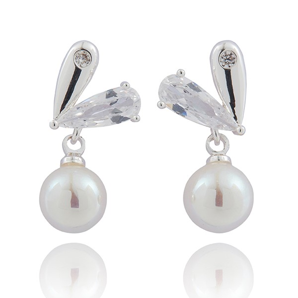 Pearl Silver Plated 2 Halves Heart Earrings