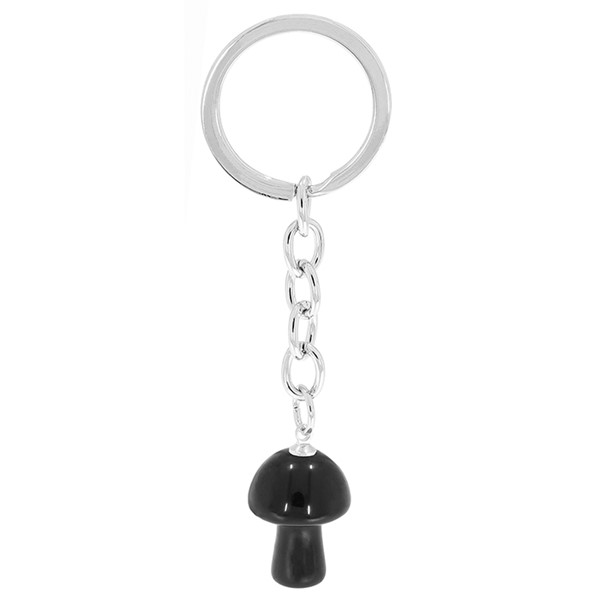 Gemstone Mushroom Keyring Obsidian