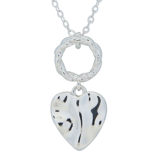 Molten Metal Dangly Heart Silver Plated Necklace