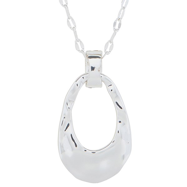 Molten Metal Teardrop Silver Plated Long Necklace