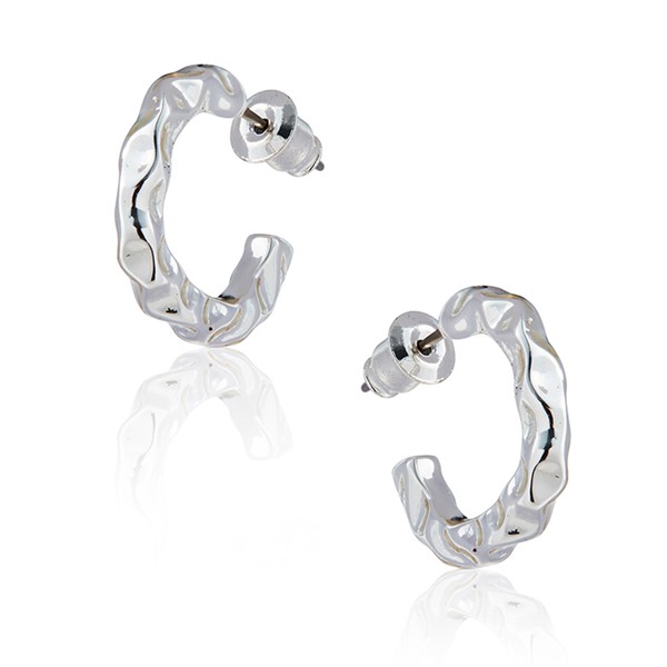 Molten Metal Flow Silver Plated Hoop Earrings