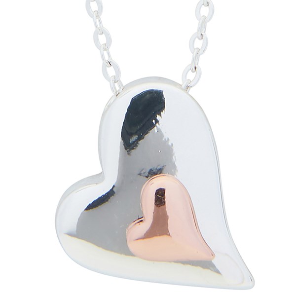 Polished Two Tone Heart On Heart Necklace