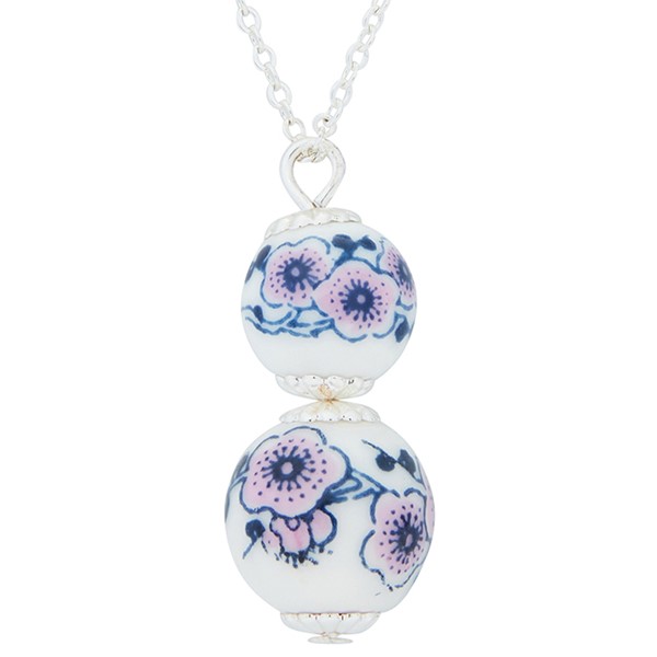 Ceramic Floral Double Silver Plated Necklace