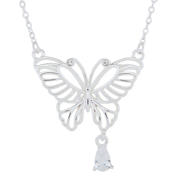 Filigree Silver Plated Butterfly Teardrop Necklace