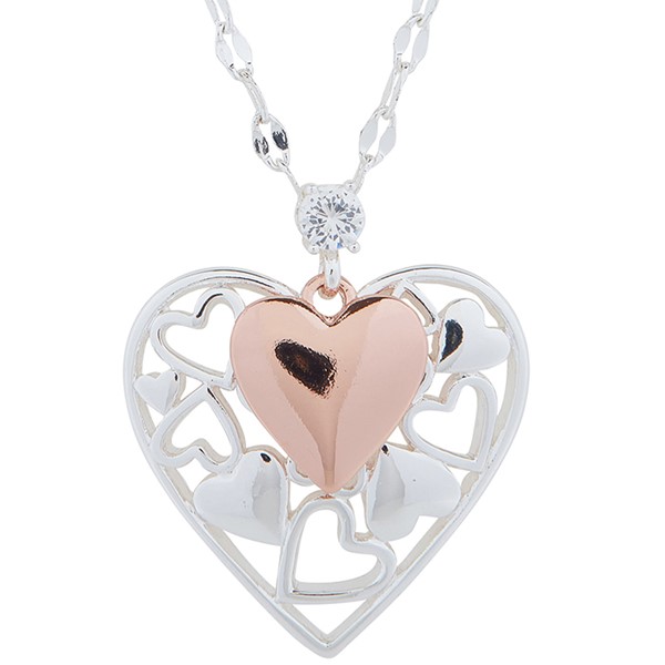 Filigree Two Tone Two Hearts Long Necklace