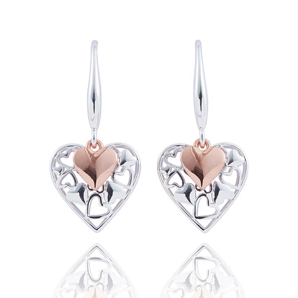 Filigree Two Tone Two Hearts Earrings