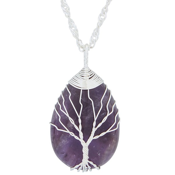 Tree of Life Entwined Silver Plated Necklace Amethyst