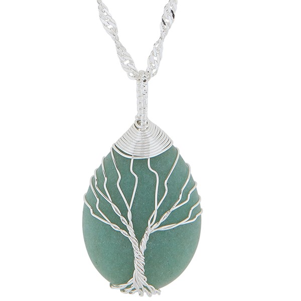 Tree of Life Entwined Silver Plated Necklace Aventurine