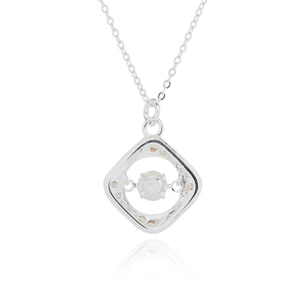 Moving Crystal Silver Plated Square Necklace