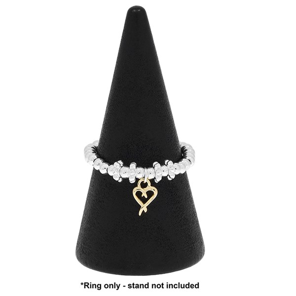 Stackable Two Tone Ring Dangly Heart