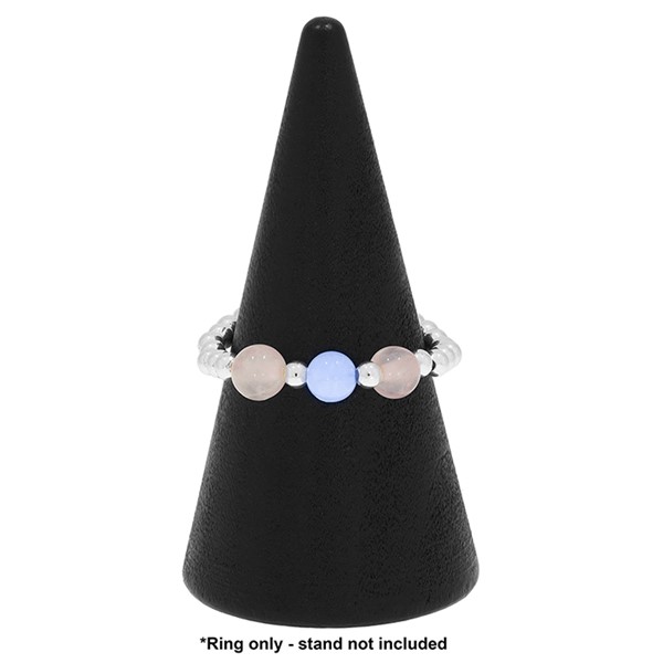Stackable Silver Plated Ring Blue Lace Agate/Rose Quartz