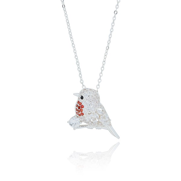 Robins Appear Sparkle Silver Plated Necklace