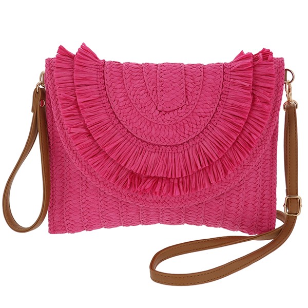 Woven Fringed Bag Fuchsia