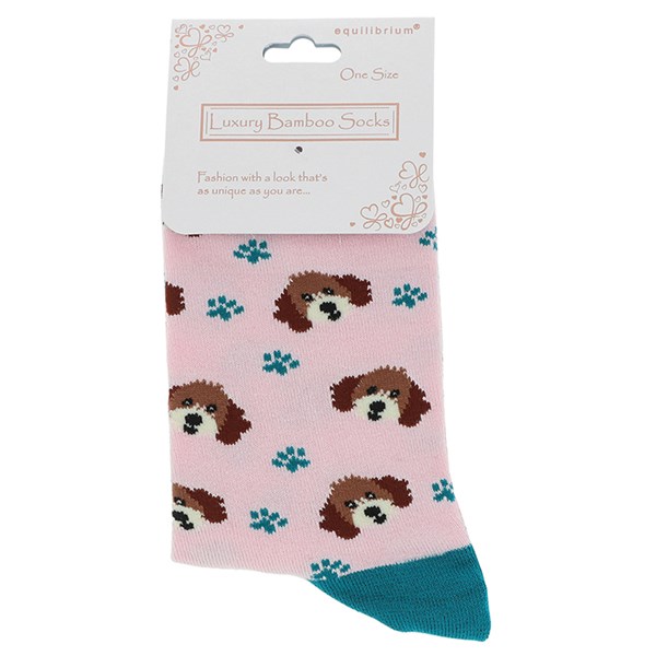 Ladies Bamboo Socks Dogs Pale Pink