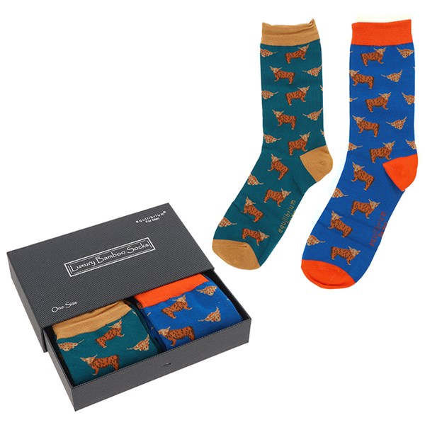 Men's Bamboo Socks Giftbox Highland Coo