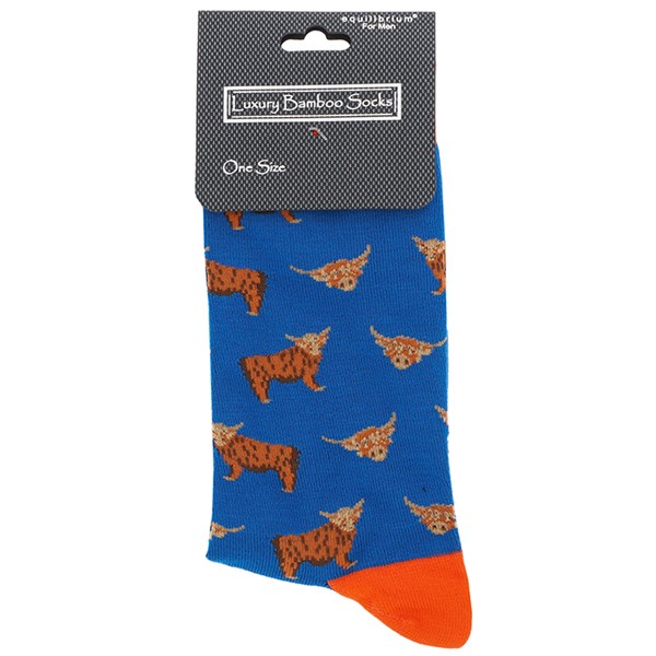 Men's Bamboo Socks Highland Coo Blue
