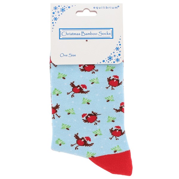 Ladies Xmas Bamboo Socks Robins