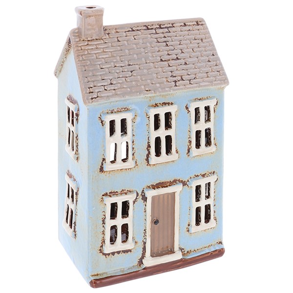 Village Pottery Tiled Tall Blue House Tealight