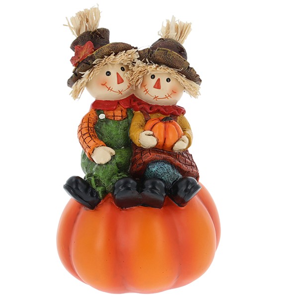 Harvest Scarecrow Couple On Pumpkin