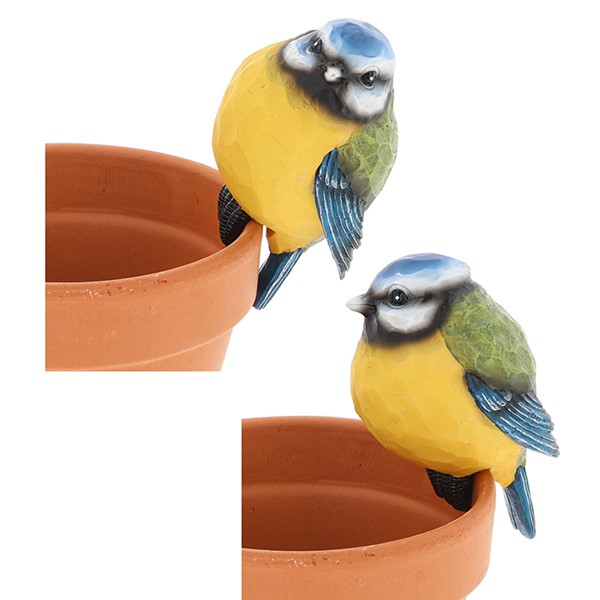 Carved Look Blue Tit Pot Hanger