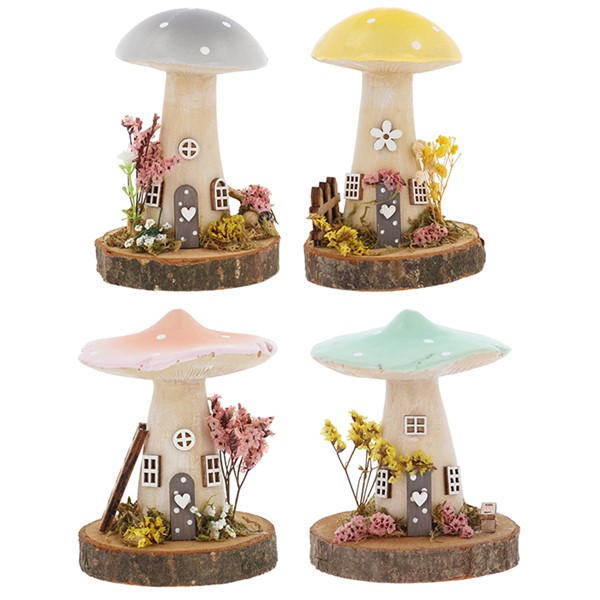 Spring Folk Art Mushroom Cottage Medium