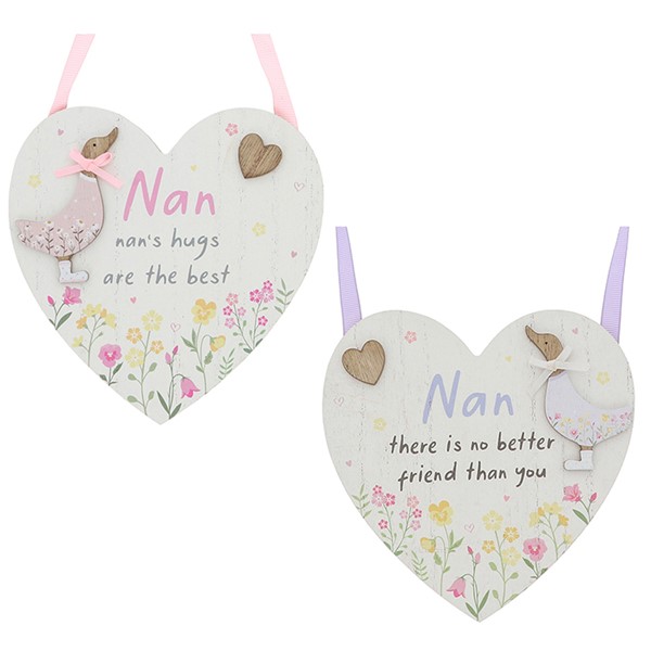 Ditsy Ducks Hanging Heart Plaque Nan