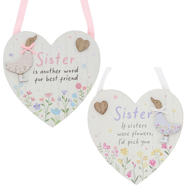 Ditsy Ducks Hanging Heart Plaque Sister