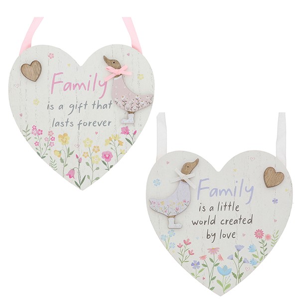 Ditsy Ducks Hanging Heart Plaque Family