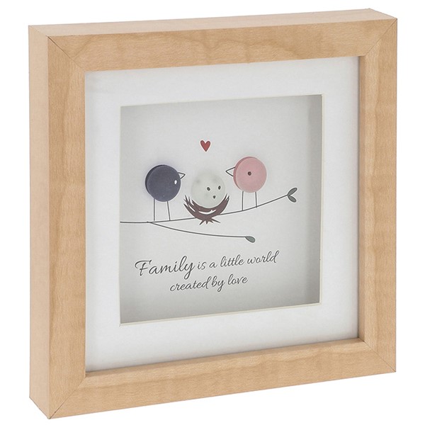 Pebble Glass Square Plaque Family Birds