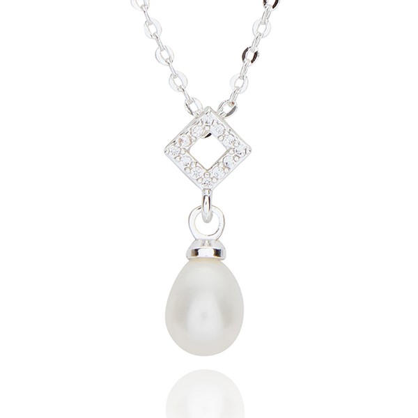 Sparkle Diamond Fresh Water Pearl Silver Plated Necklace
