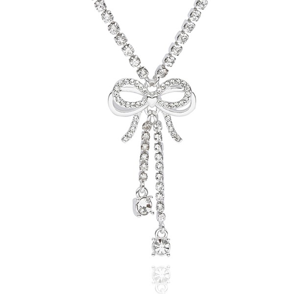 Eternal Bow Double Sparkle Bow Silver Plated Necklace