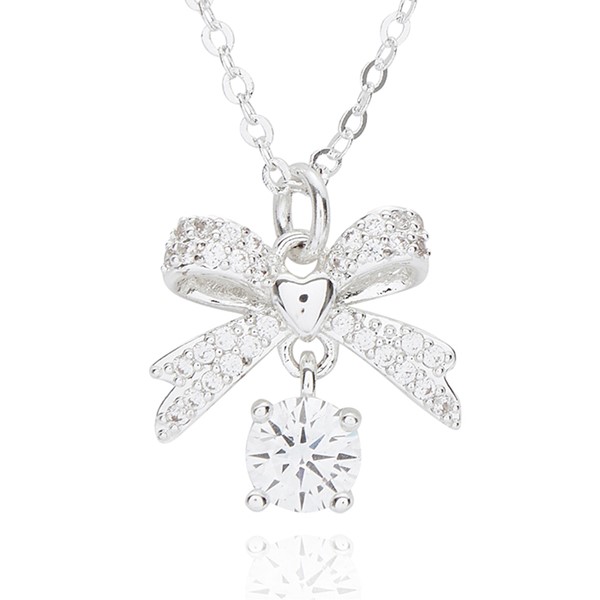 Eternal Bow Suspended Crystal Silver Plated Necklace