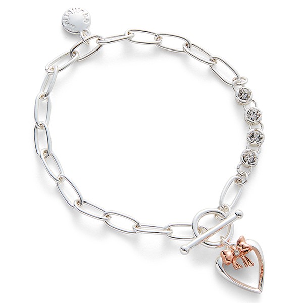 Eternal Bow Two Tone Bow Heart T-Bar Bracelet