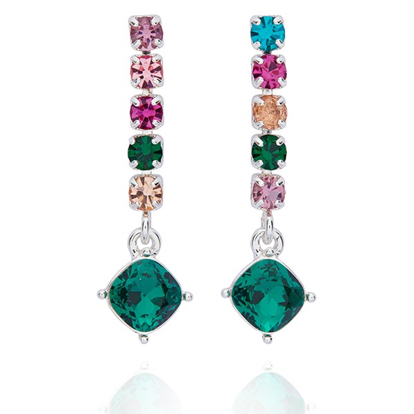 Glam Rox Hanging Solitaire Silver Plated Earrings