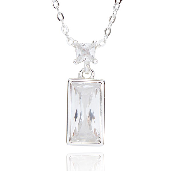 Geometric Rectangle Silver Plated Crystal Necklace
