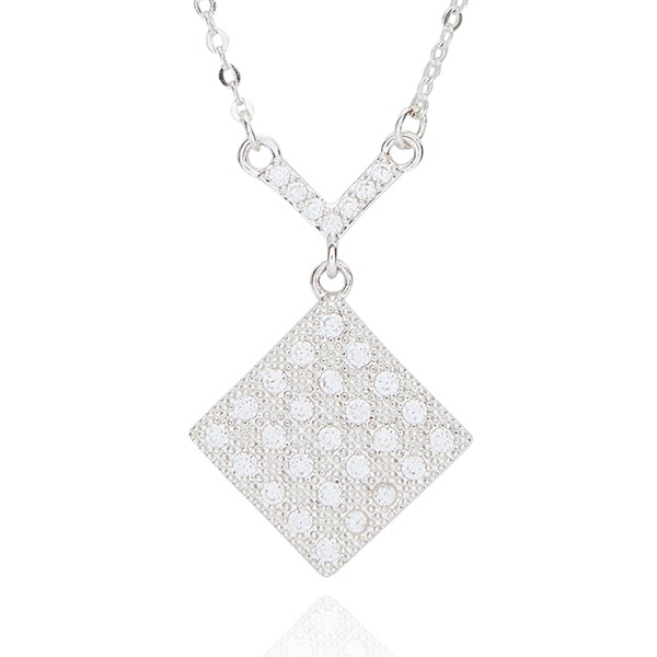 Geometric Glam Slant Square Silver Plated Necklace