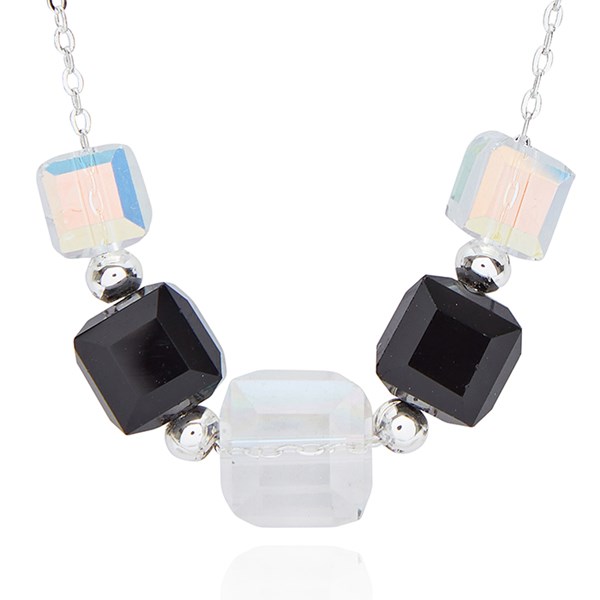 Geometric Crystal Cubes Silver Plated Necklace