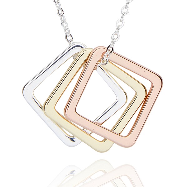 Geometric Three Tone Squares Necklace