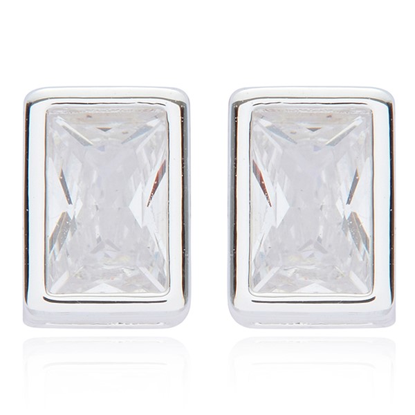 Geometric Rectangle Silver Plated Stud Earrings